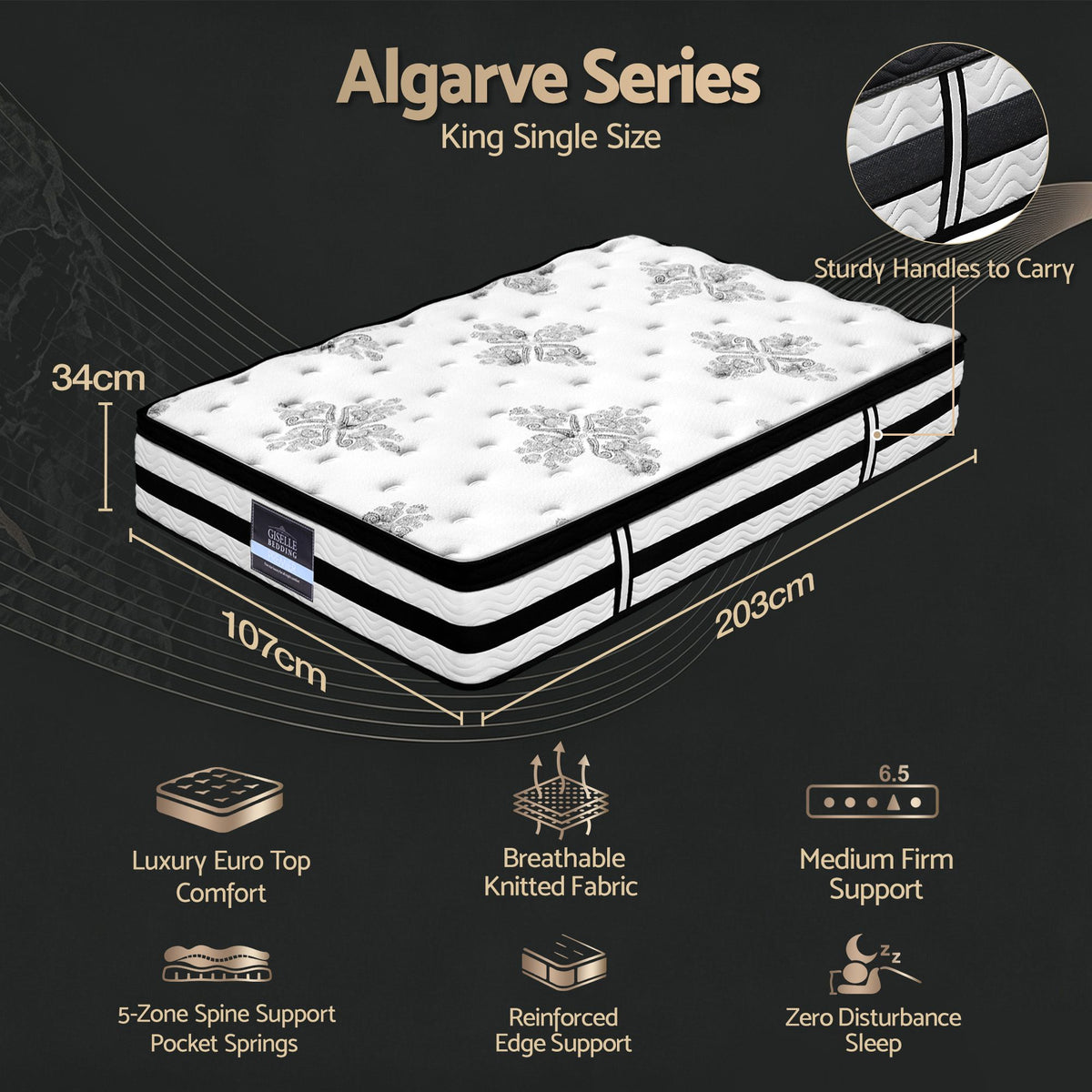 Giselle Bedding 34cm Mattress Euro Top Pocket Spring King Single