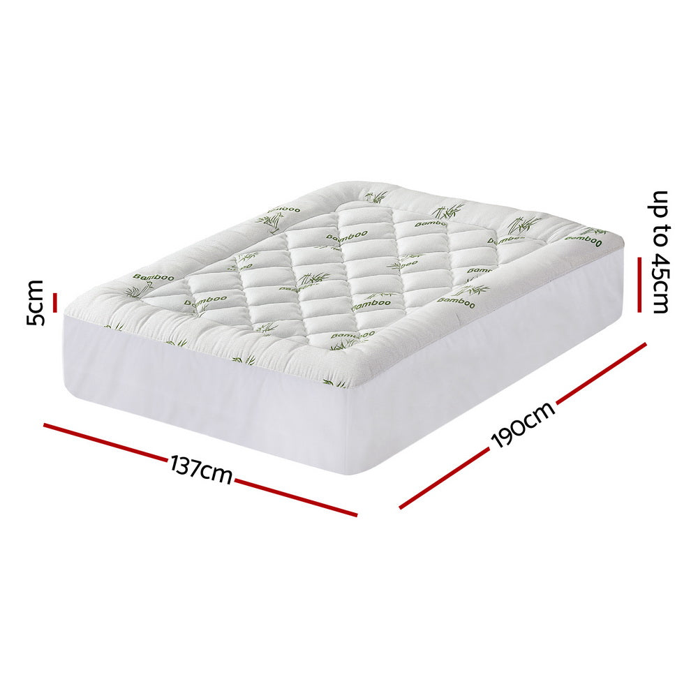 Giselle Bedding 5cm Pillowtop Mattress Topper 1000GSM Thick Soft Bamboo Cooling Pad for Back Pain Relief & Guest Bed, Washable Overfilled Cover with 45cm Deep Pocket Double