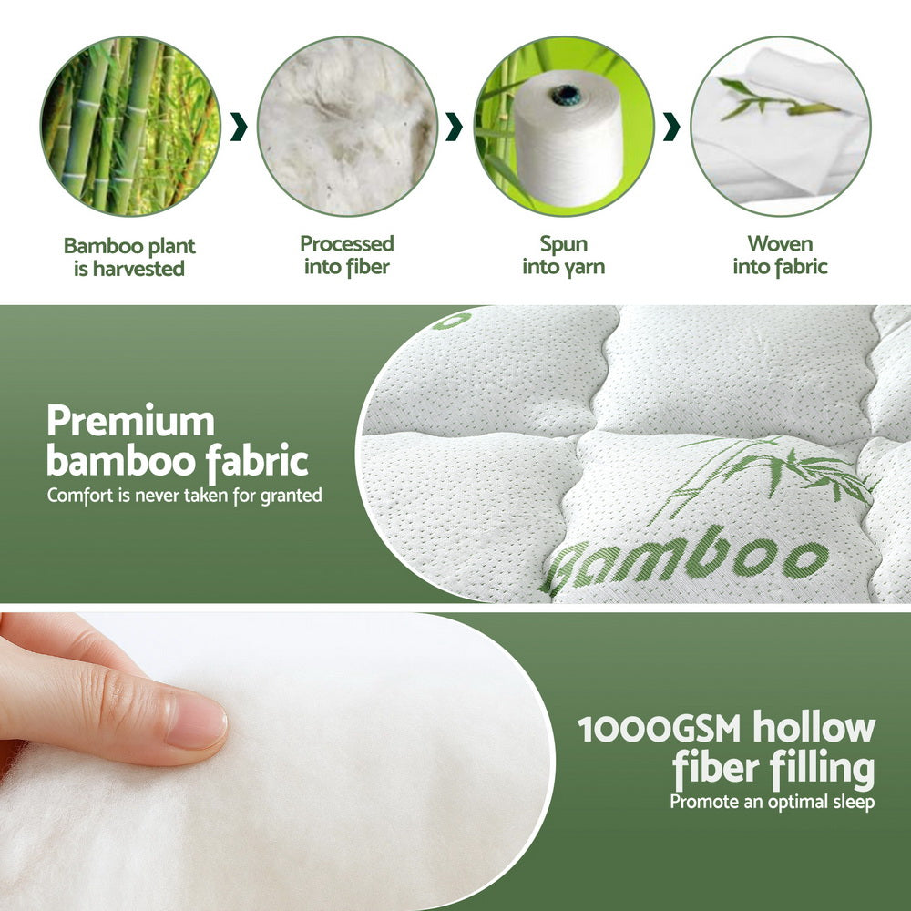 Giselle Bedding 5cm Pillowtop Mattress Topper 1000GSM Thick Soft Bamboo Cooling Pad for Back Pain Relief & Guest Bed, Washable Overfilled Cover with 45cm Deep Pocket Double