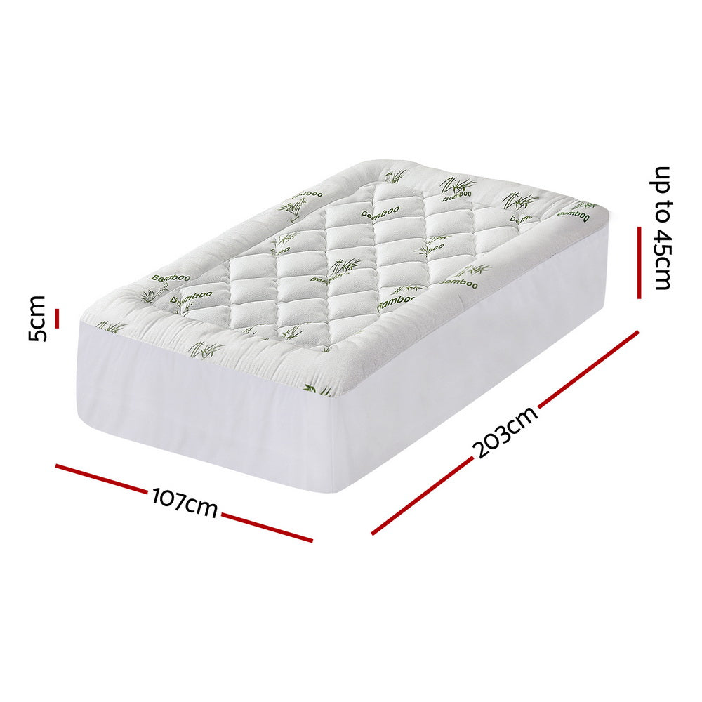 Giselle Bedding 5cm Pillowtop Mattress Topper 1000GSM Thick Soft Bamboo Cooling Pad for Back Pain Relief & Guest Bed, Washable Overfilled Cover with 45cm Deep Pocket King Single