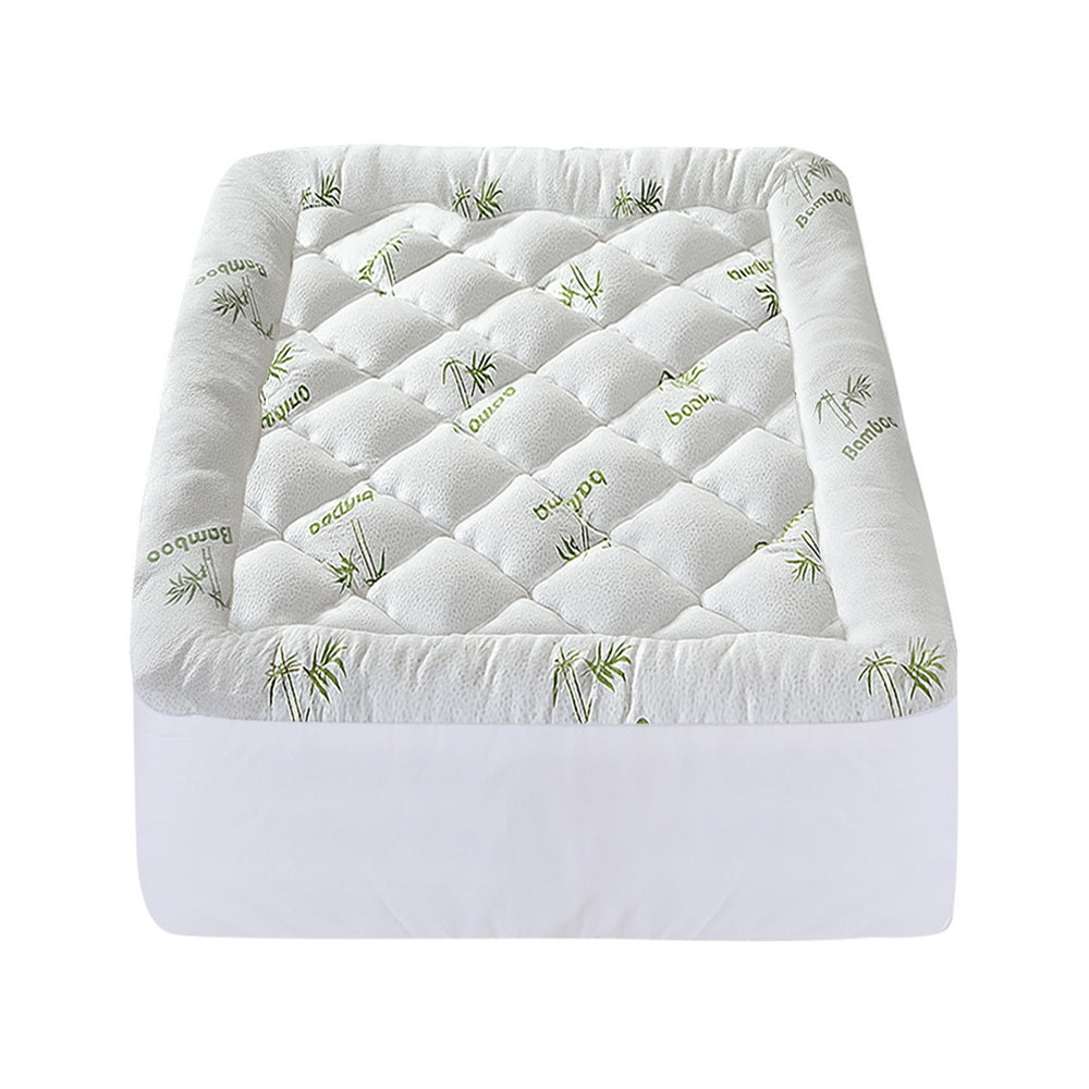 Giselle Bedding 5cm Pillowtop Mattress Topper 1000GSM Thick Soft Bamboo Cooling Pad for Back Pain Relief & Guest Bed, Washable Overfilled Cover with 45cm Deep Pocket King Single