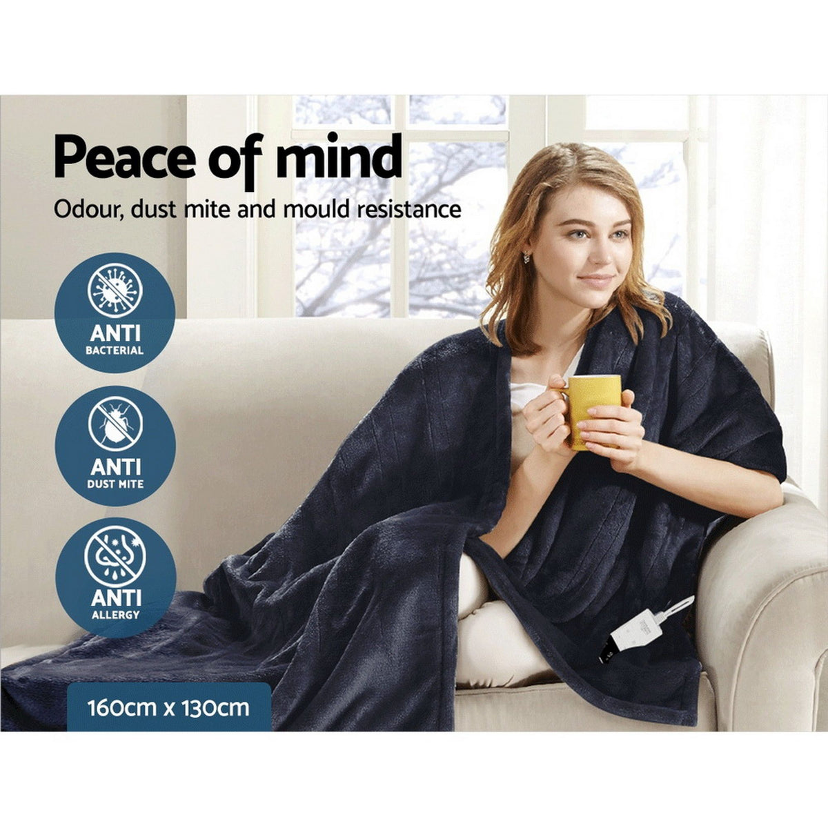 Giselle Bedding Heated Electric Throw Rug Fleece Sunggle Blanket Washable Charcoal