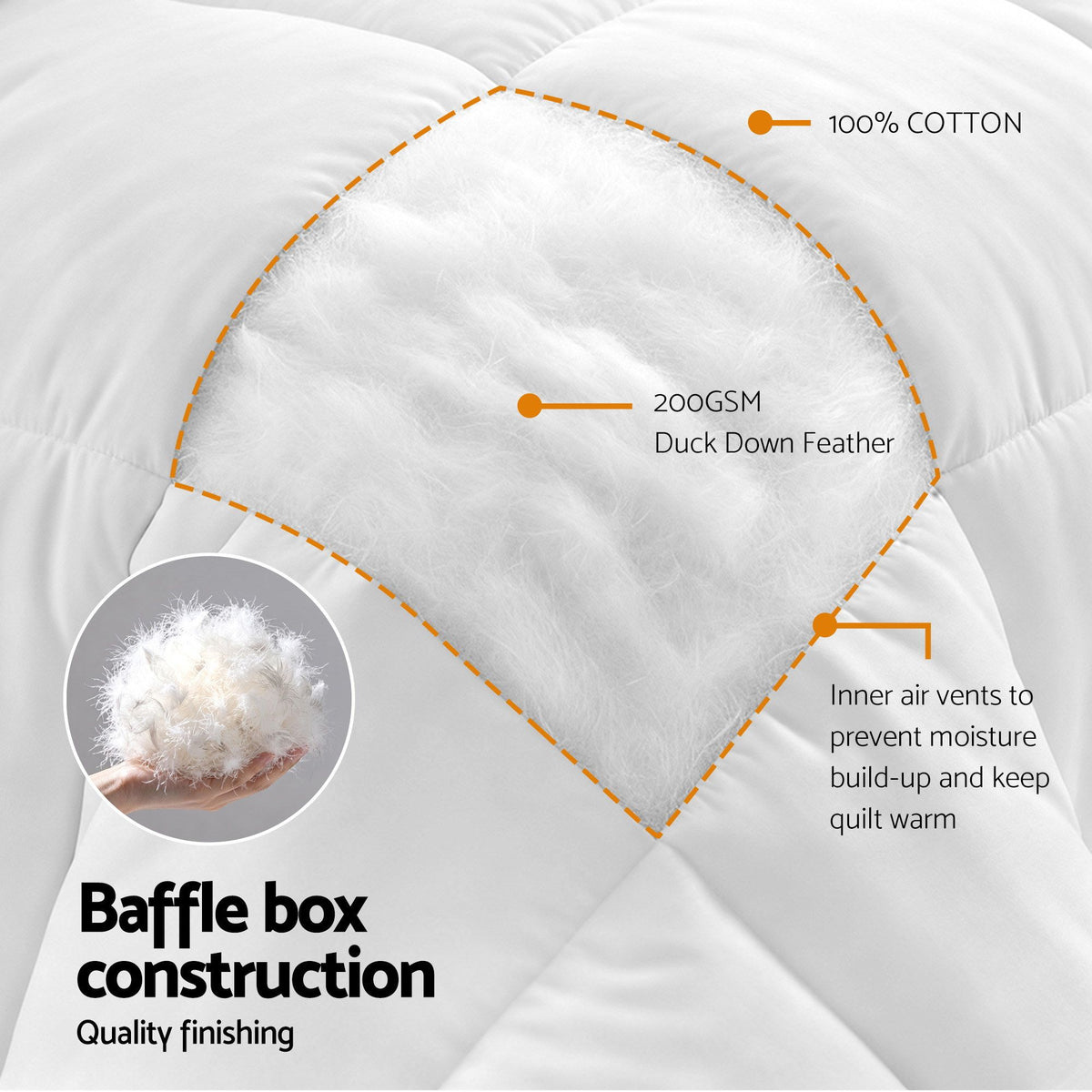 Giselle Bedding King Quilt, 200GSM Summer Duck Down Feather Doona Insert