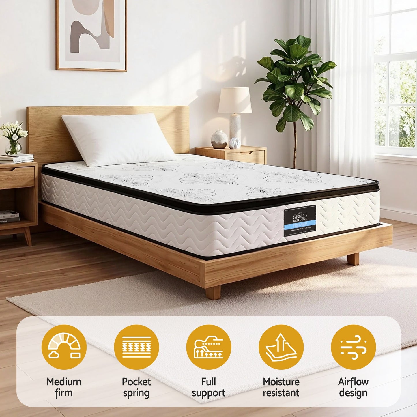 Giselle Bedding King Single Mattress 30cm Pocket Spring Euro Top Medium Firm Foam