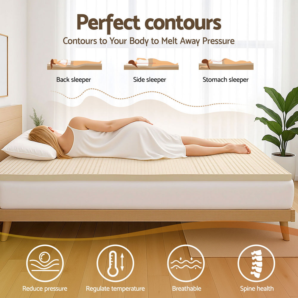 Giselle Bedding Latex Mattress Topper, 5cm Thick Cooling Bed Pad for Side Sleepers Pain Relief, 7 Zone Foldable Mat with Washable Cover for Guest Room Bedroom King Single