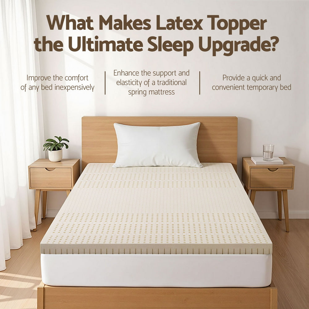 Giselle Bedding Latex Mattress Topper, 7.5cm Thick 7-Zone Pressure Relief Bed Pad with Washable Cover, Cooling Breathable Mat for Side Sleepers & Back Pain, Beige King Single