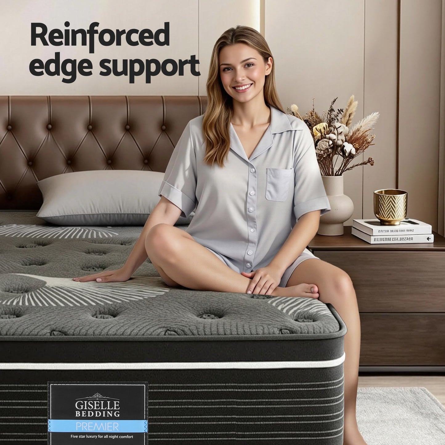 Giselle Bedding Single Mattress 35cm Euro Top with Graphene Cooling Comfort Medium Firm