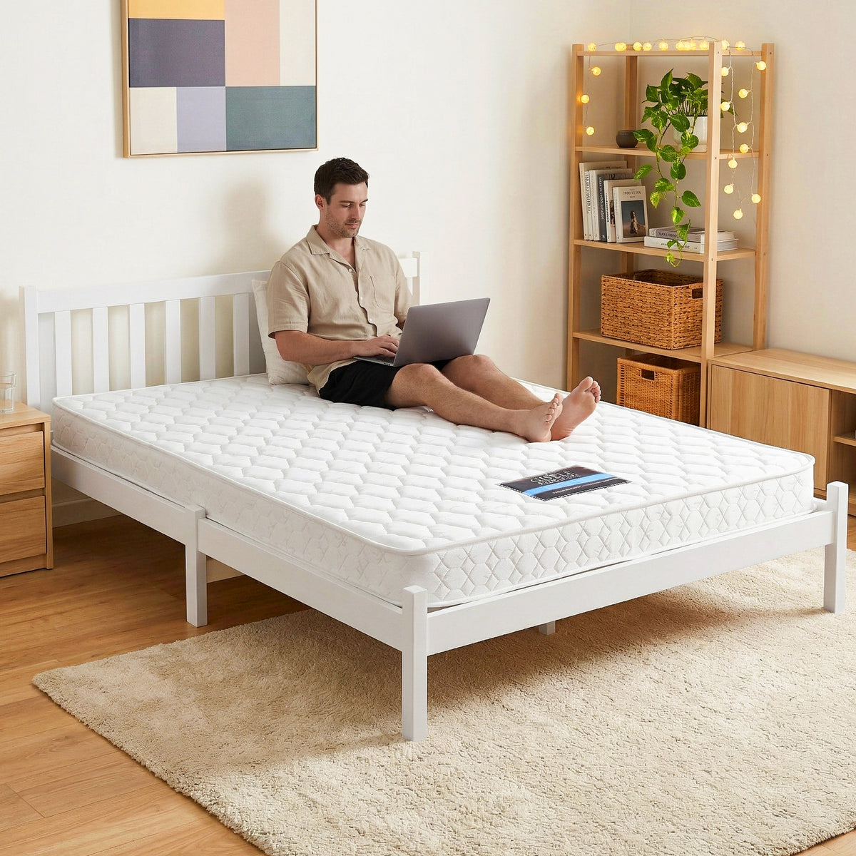 Giselle Double Mattress with Artiss Wooden Bed Frame Natural Pine Timber Base