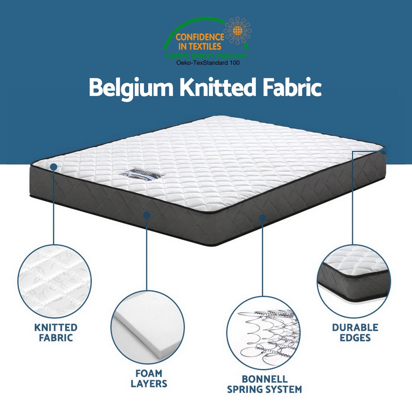 Giselle Single Mattress and Artiss Bed Frame Set White Solid Pine with 16cm Mattress