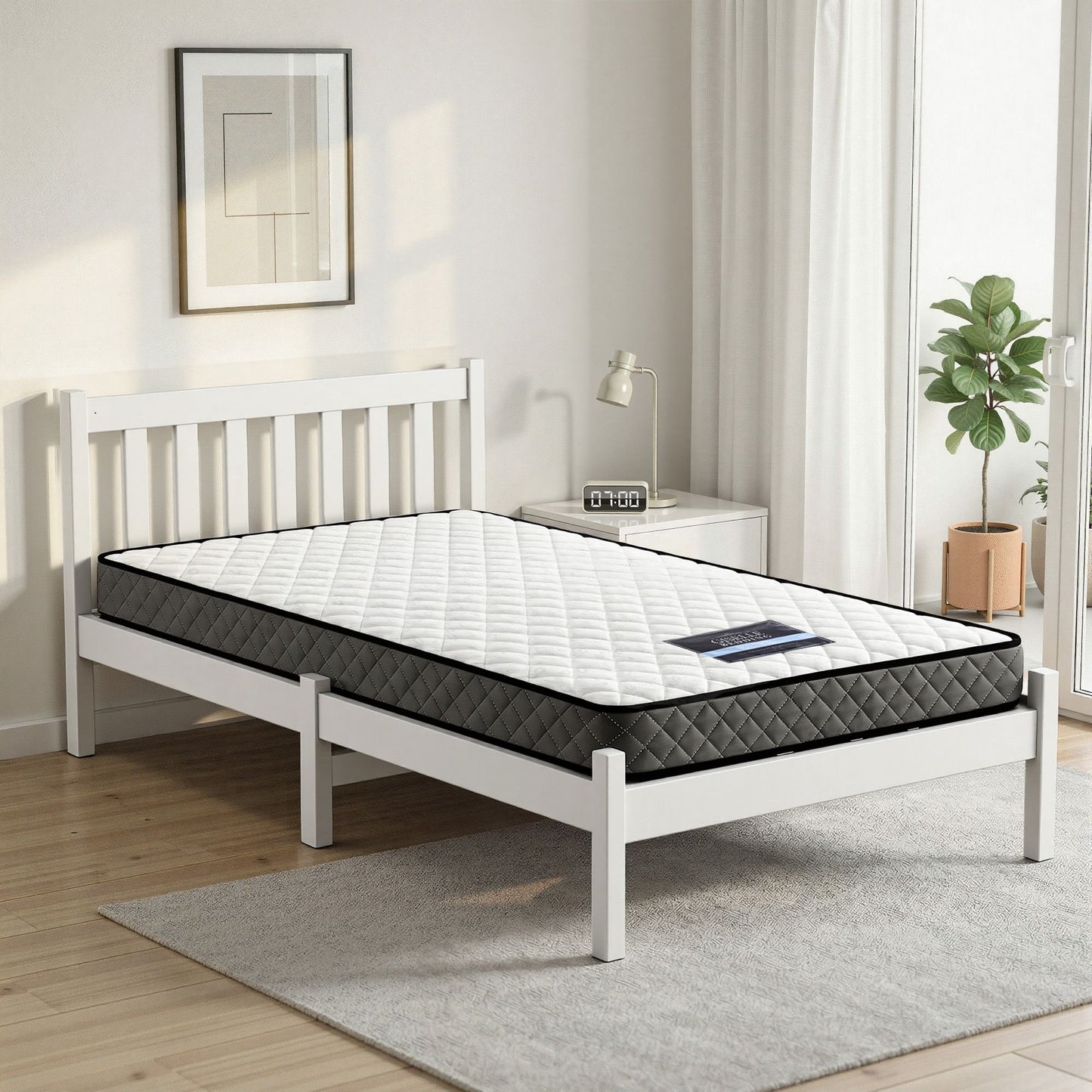 Giselle Single Mattress and Artiss Bed Frame Set White Solid Pine with 16cm Mattress