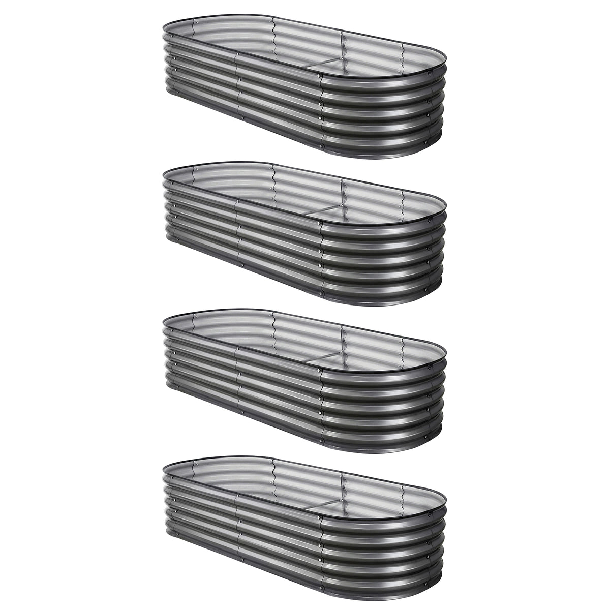 Green Fingers 4 Pcs Raised Garden Bed Kit Oval Galvanized Steel Planter Boxes 160x80x42cm, Heavy Duty Metal Elevated Garden Bed for Vegetables Flowers Herbs, with Safety Edging, Gloves & Pegs Included
