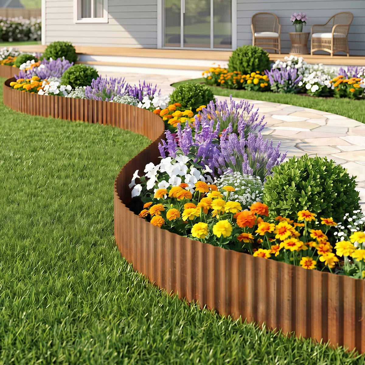 Green Fingers Garden Edging 10ft Metal Flexible Garden Border Corrugated Steel Lawn Edging Rust