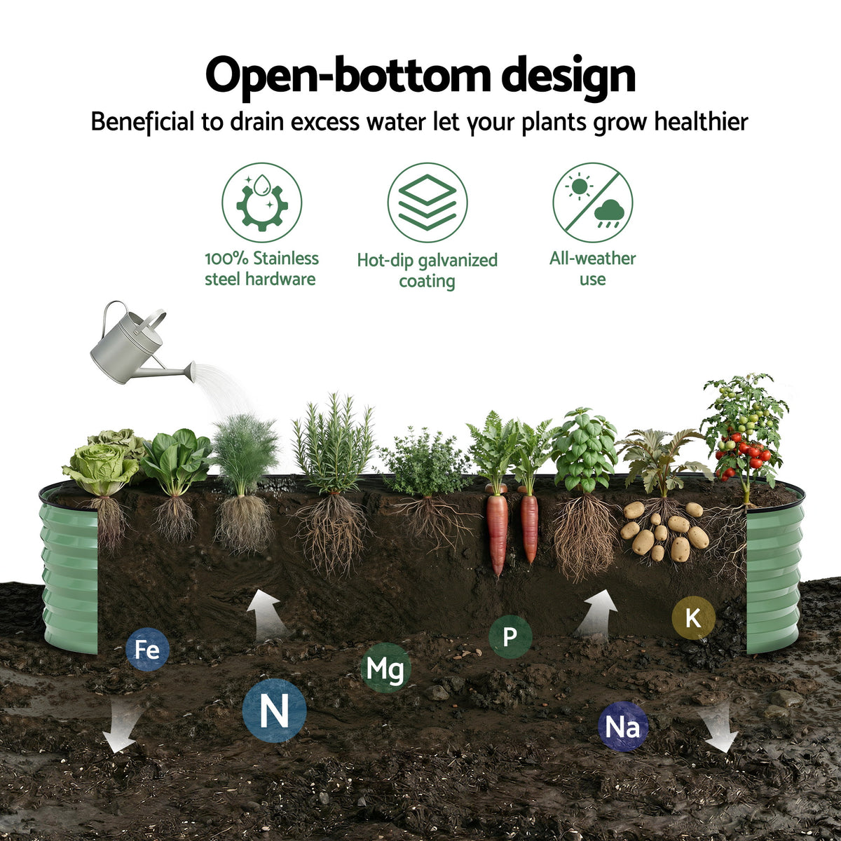 Green Fingers Oval Raised Garden Bed Galvanised Planter Box Rust Resistant 240x60x45cm Green