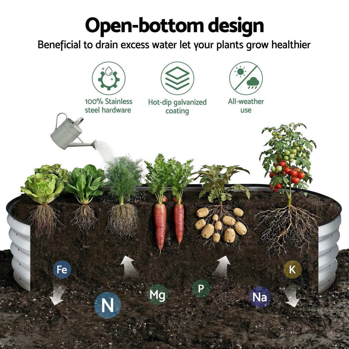 Green Fingers Raised Garden Bed Galvanised Oval Metal Planter Box Large Outdoor 150x70x30cm Silver