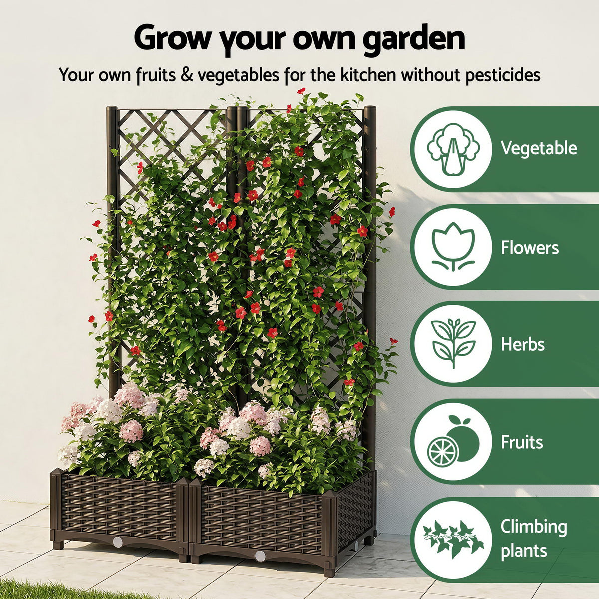 Green Fingers Raised Garden Bed Vertical Planter Self Watering Large Elevated Veggie Box 80x40x122cm