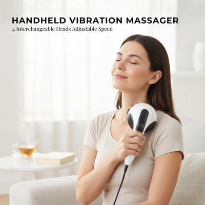 Handheld Vibration Massager Black - 4 Interchangeable Heads Adjustable Speed