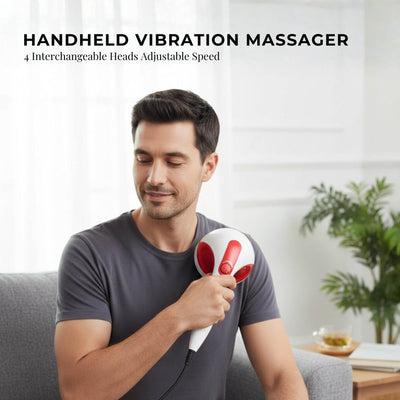 Handheld Vibration Massager Red - 4 Interchangeable Heads Adjustable Speed