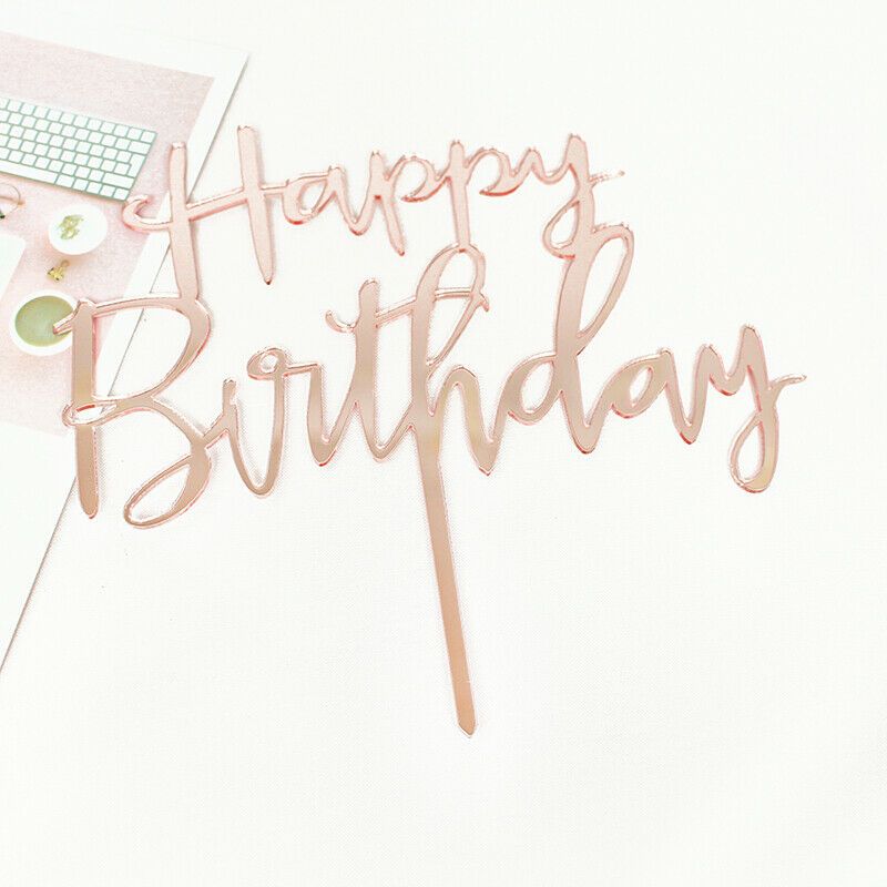 Happy Birthday Cake Topper Black Gold Silver Glitter Party Decorations Event