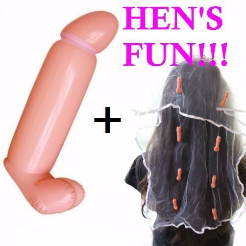Hens Night Bachelorette Fun Party Pack: Blow Up 90cm Penis + Hen's Veil Headband