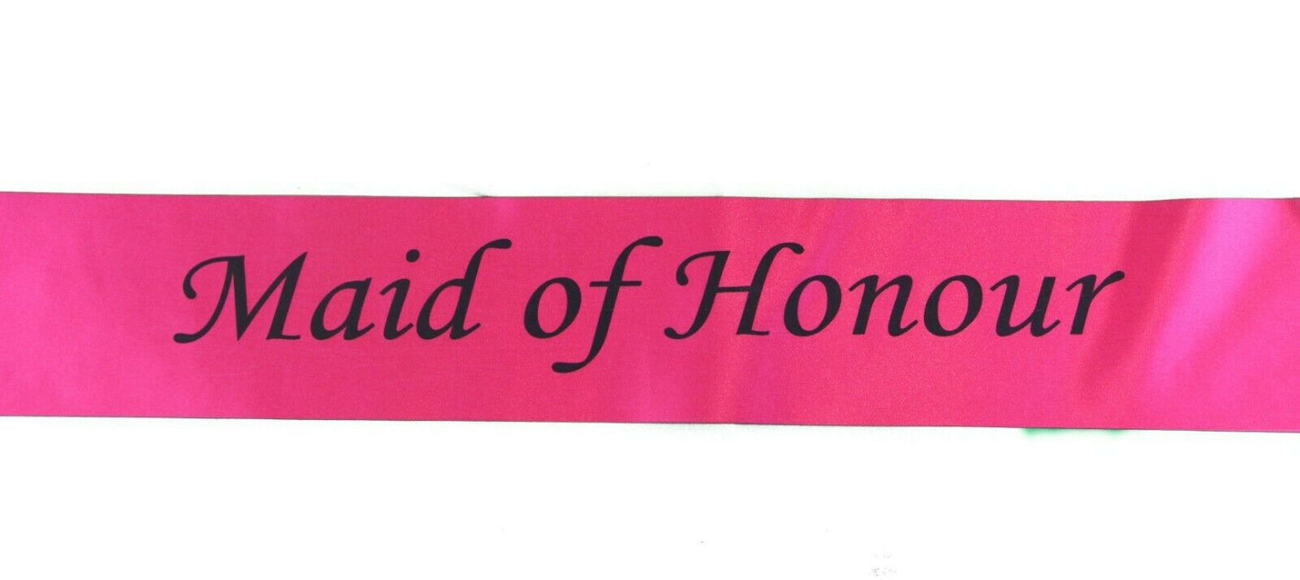 Hens Night Party Bridal Sash Hot Pink/Black - Maid Of Honour