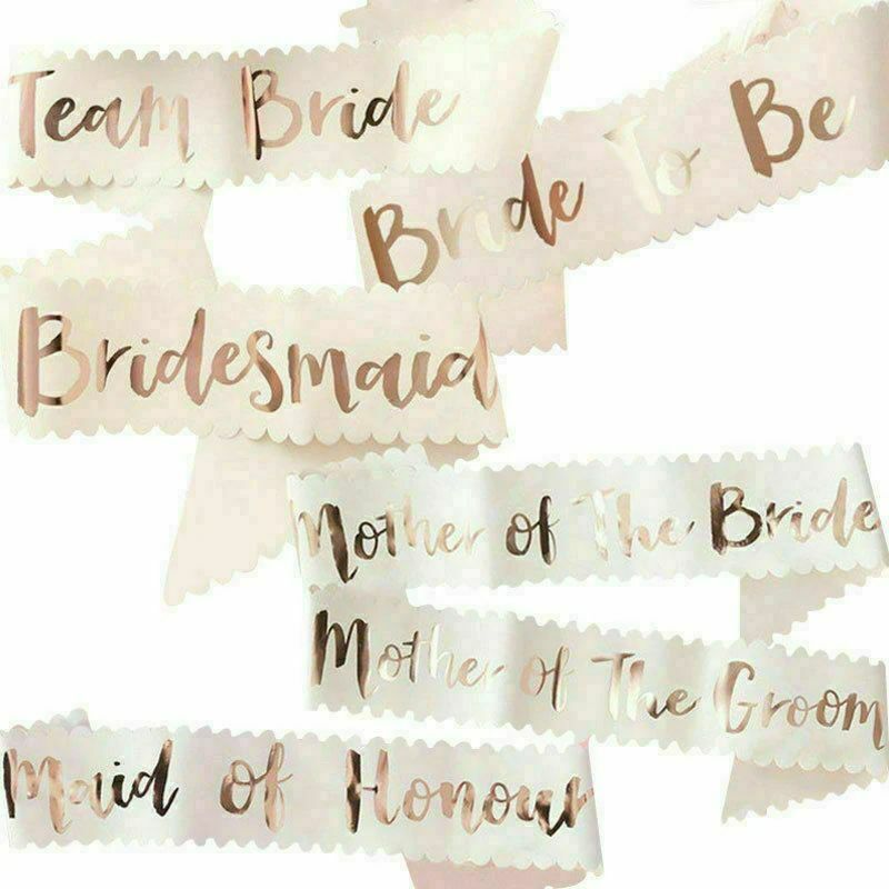 Hens Sash Bride Wedding Sashes Rose Gold Party Bridal Bridesmaid Sashes