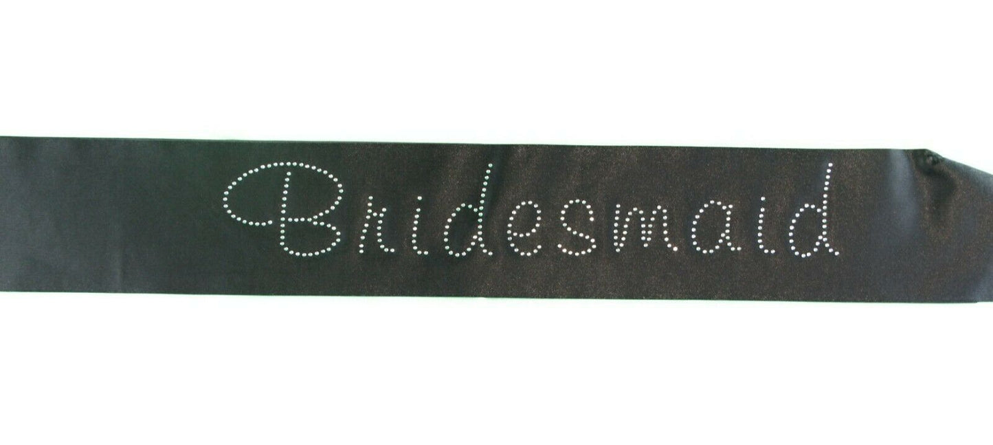 Hens Sash Diamante Crystal Sashes Bridesmaid- Black