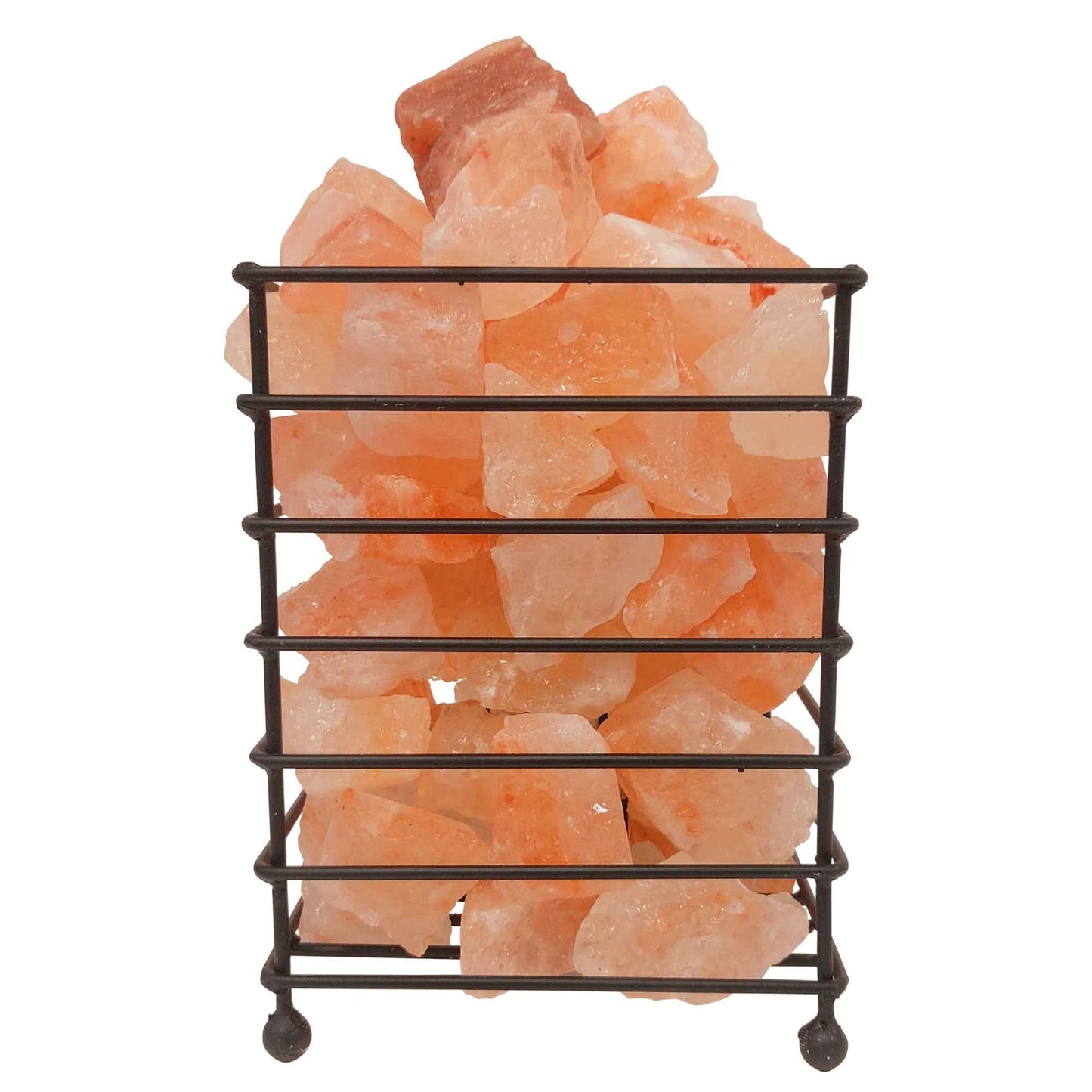 Himalayan Pink Salt Lamp - 12V 12W Iron Basket Rectangle Shape Carved Rock