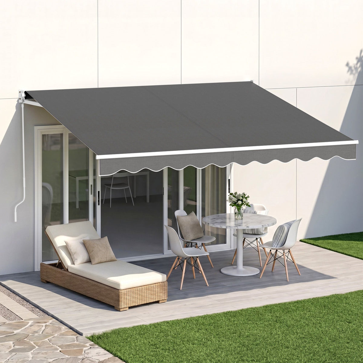 Instahut Retractable Folding Arm Awning Motorised Sunshade 3.5M X 3M Grey