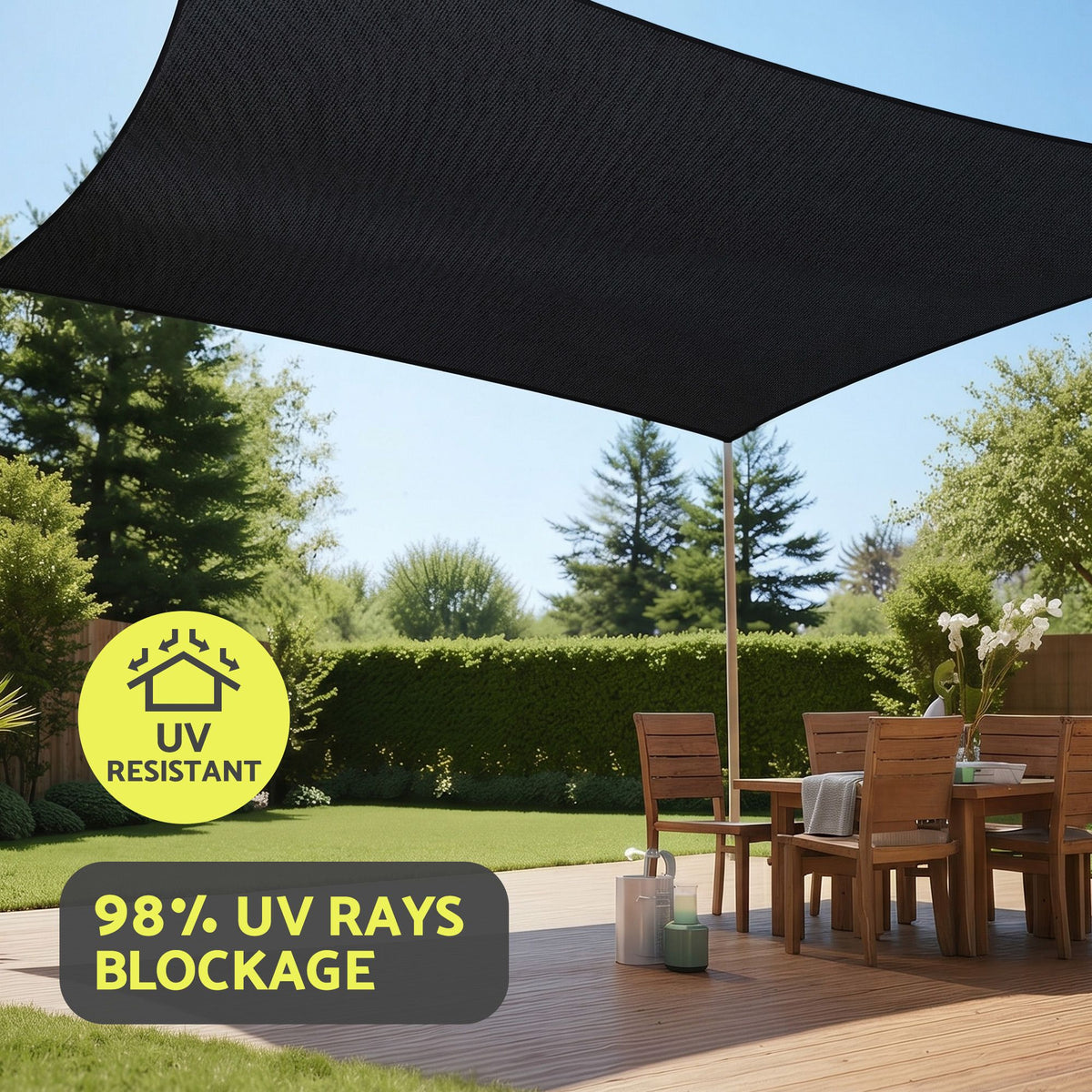 Instahut Sun Shade Sail Cloth 98% UV Block Outdoor Canopy Rectangle 5X6M Black
