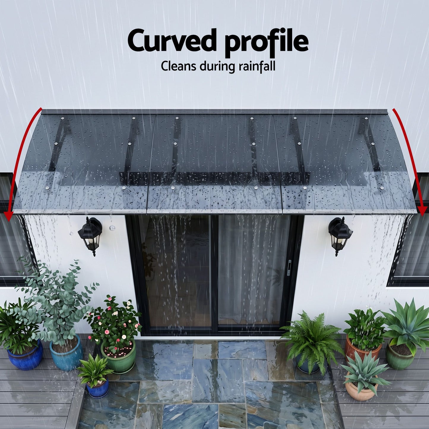 Instahut Window Door Awning Canopy 1m x 3m Grey Solid Sheet Metal Frame