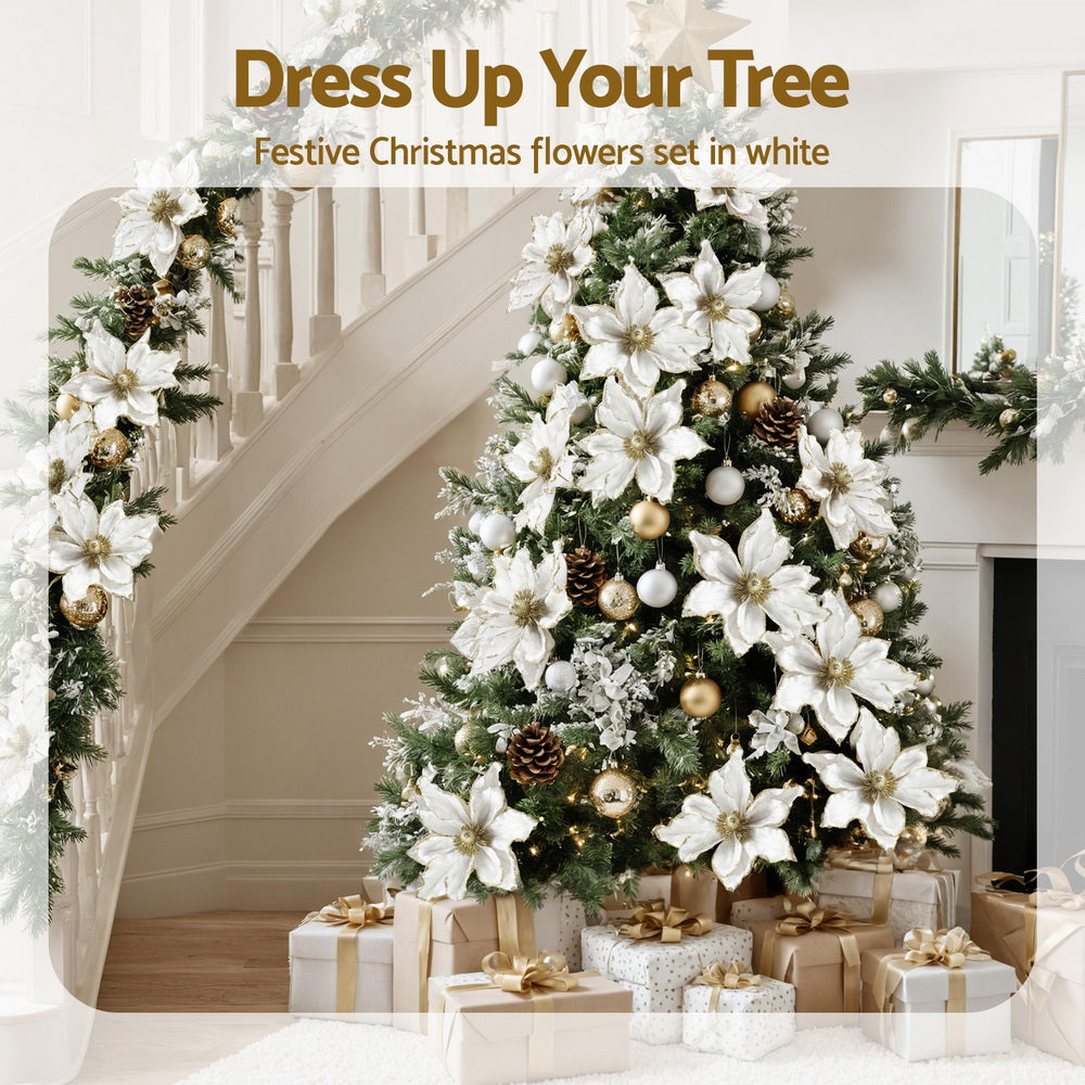 Jingle Jollys 14Pcs Christmas Tree Flower Set Xmas Garland Wreath Magnolia White