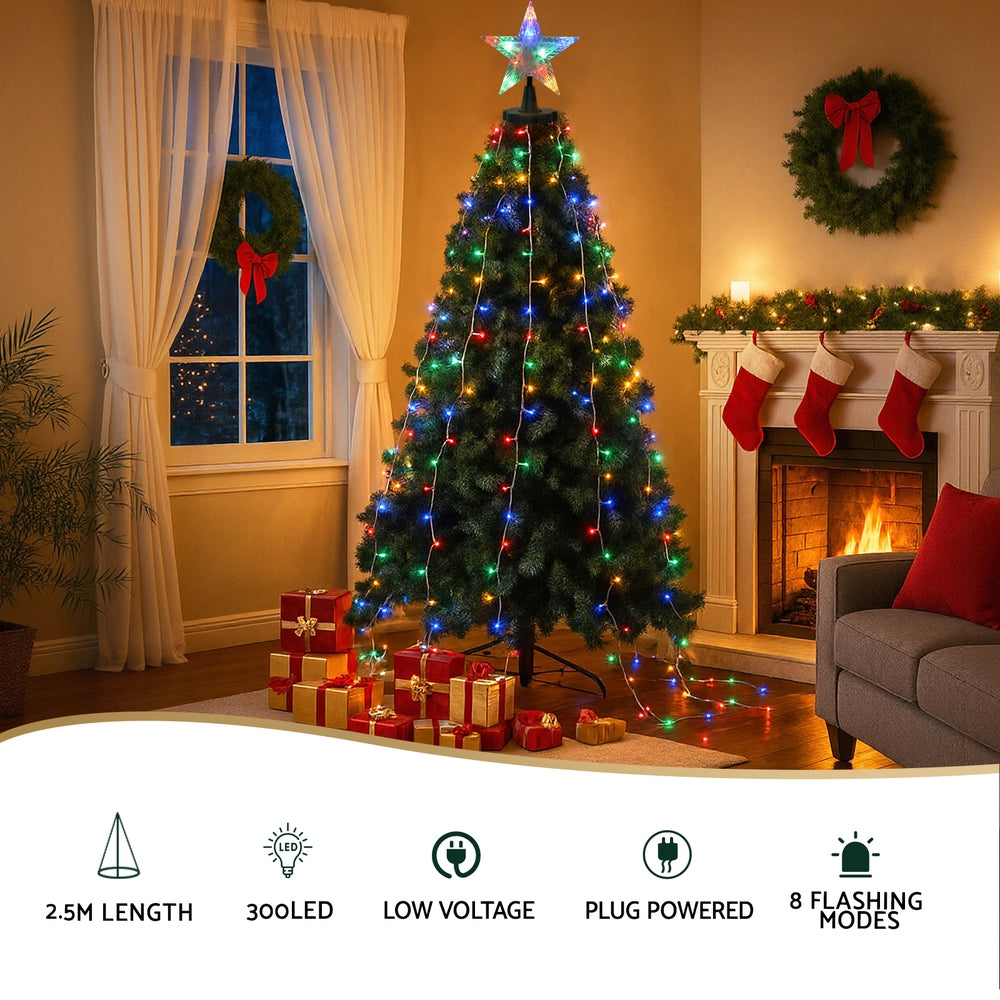 Jingle Jollys 2.5M Christmas Lights Waterfall String Light 300 LED Star Topper