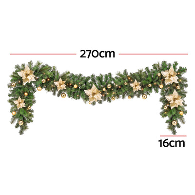 Jingle Jollys 2.7M Christmas Garland 8 Mode LEDs Timing 200 Tips Flowers Balls