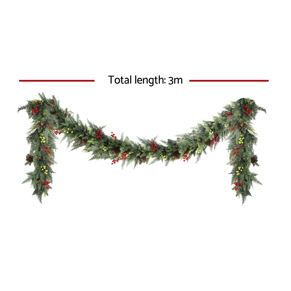 Jingle Jollys 3M Christmas Garland Pre-lit LED with Pine Cones Xmas Decor Green
