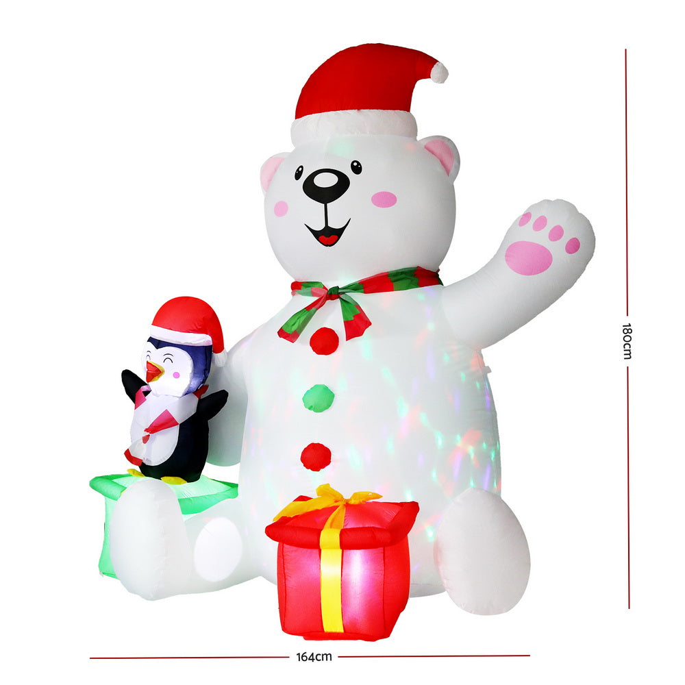 Jingle Jollys Christmas Inflatable Bear 1.8M Height LED Outdoor Decorations Illuminated