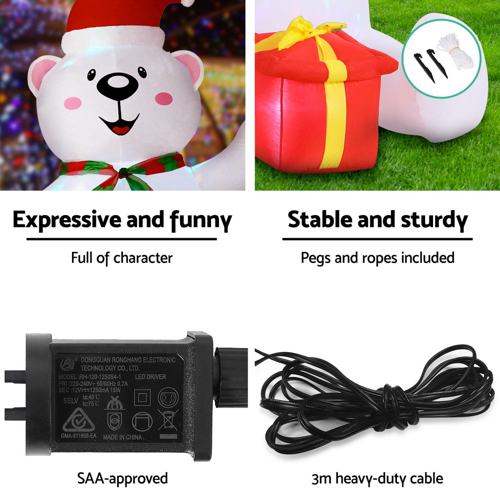 Jingle Jollys Christmas Inflatable Bear 1.8M Height LED Outdoor Decorations Illuminated