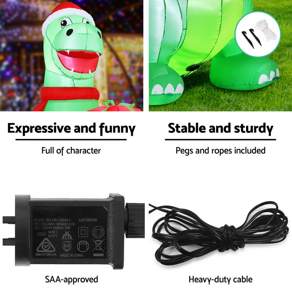 Jingle Jollys Christmas Inflatable Dinosaur 1.8M Height LED Decorations Illuminated