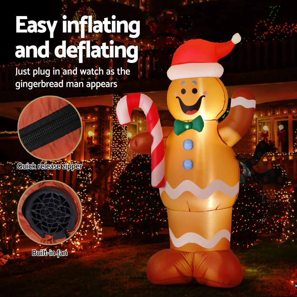 Jingle Jollys Christmas Inflatable Gingerbread Man 1.5M Height LED Decorations Illuminated