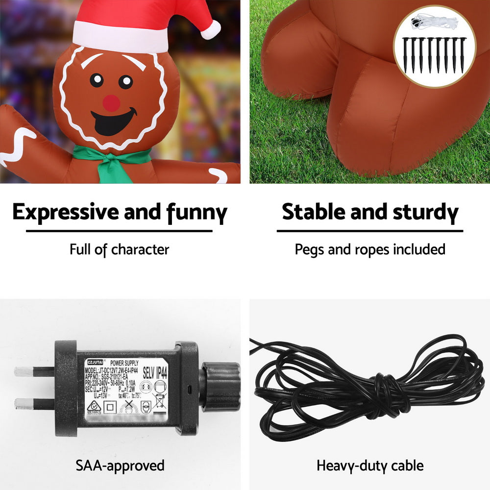 Jingle Jollys Christmas Inflatable Gingerbread Man Tree LED Illuminated Decorations
