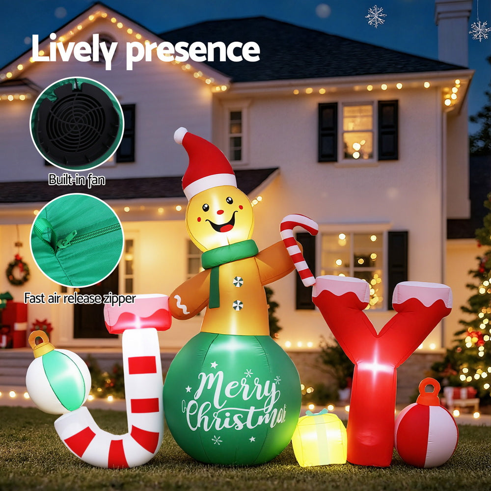 Jingle Jollys Christmas Inflatable Gingerman Joy 3M Long Outdoor Decorations Illuminated