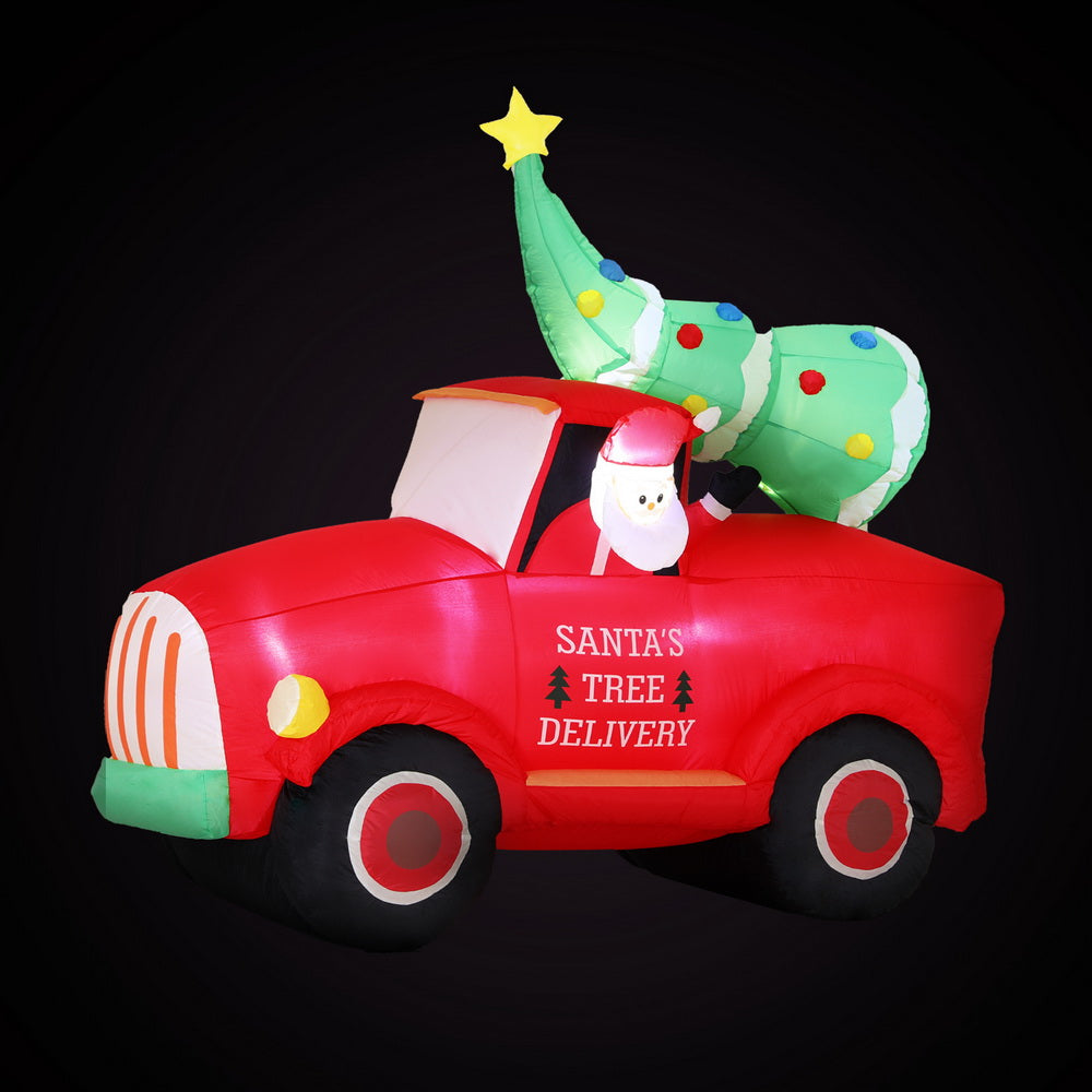 Jingle Jollys Christmas Inflatable Santa Truck 1.6M Height LED Decorations Illuminated