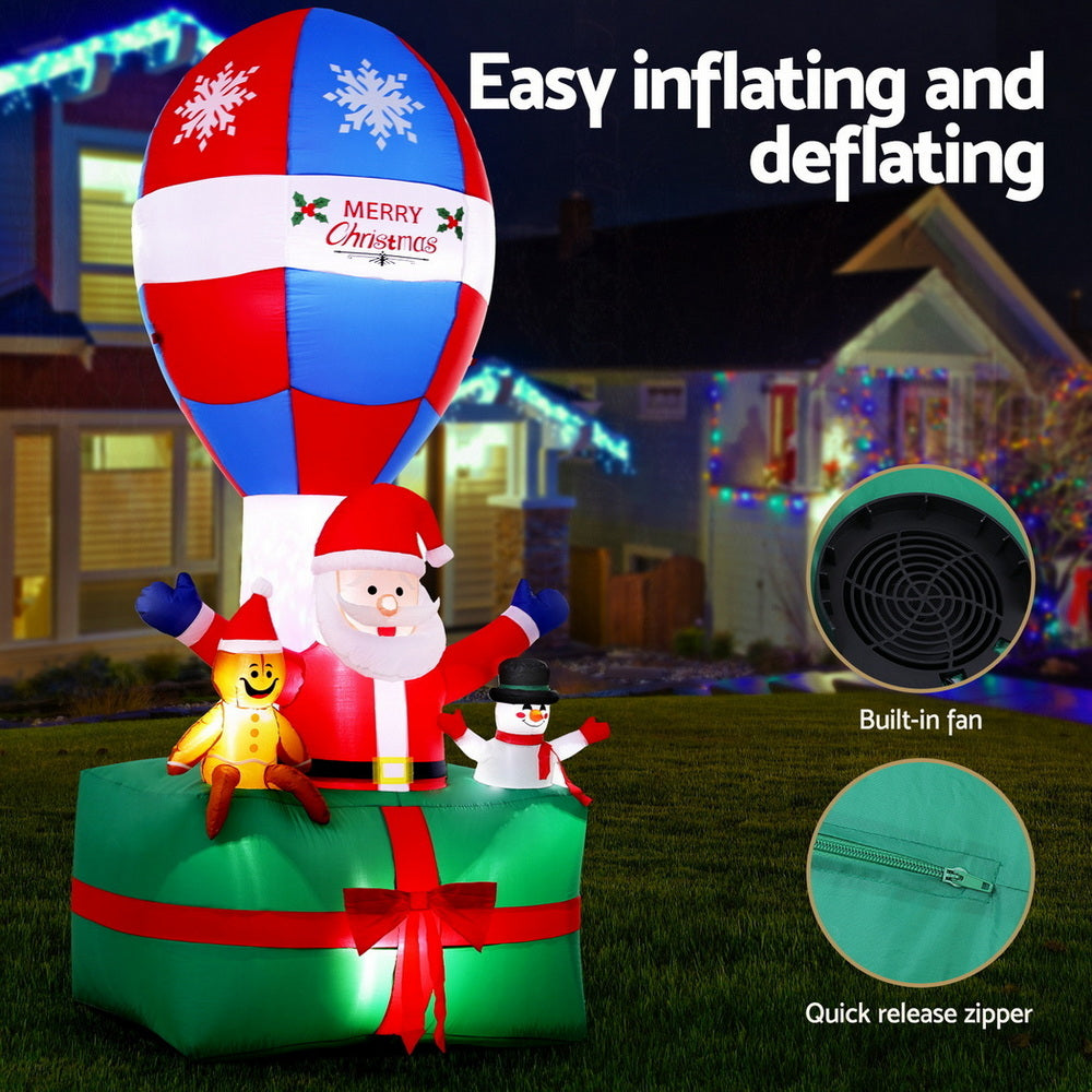 Jingle Jollys Christmas Inflatable Santa in Ballon 2.8M Height LED Decorations Illuminated