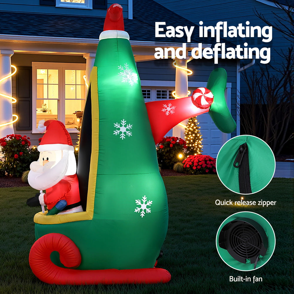 Jingle Jollys Christmas Inflatable Santa in Helicopter 2.55M Height LED Illuminated Decorations