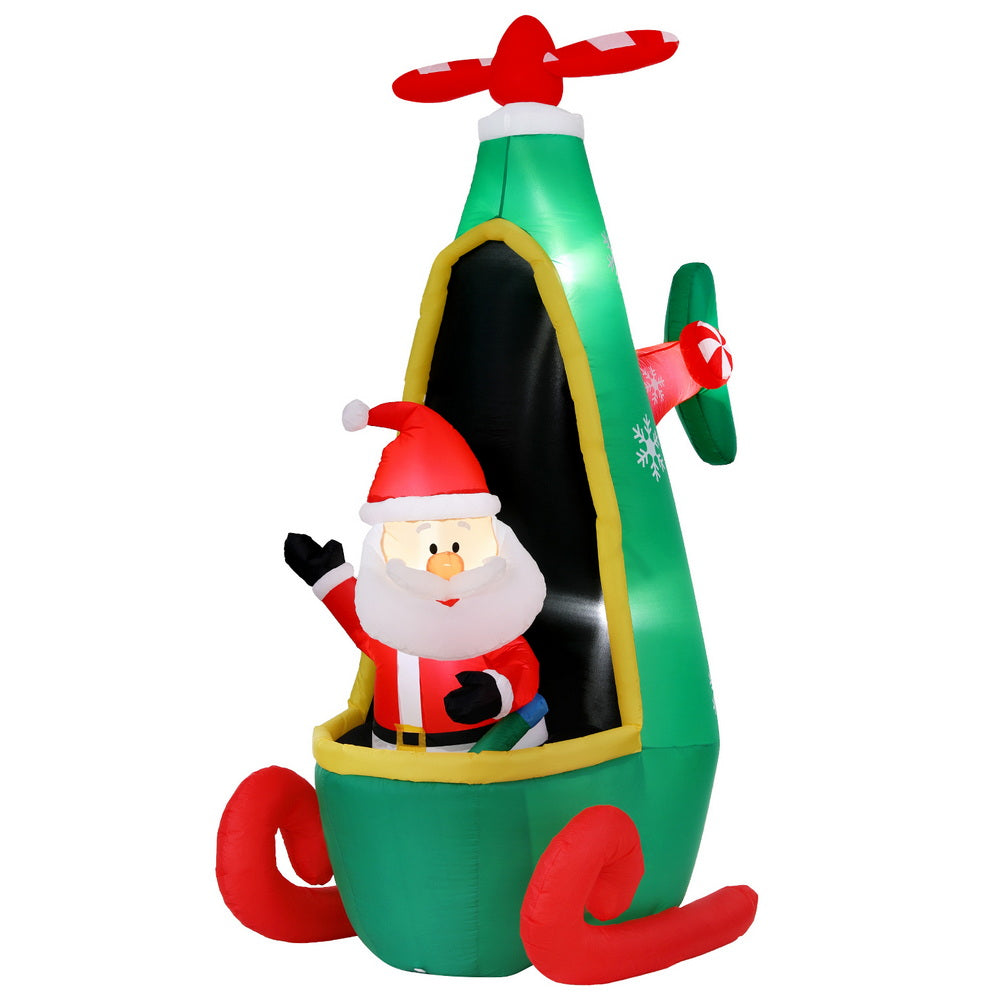 Jingle Jollys Christmas Inflatable Santa in Helicopter 2.55M Height LED Illuminated Decorations