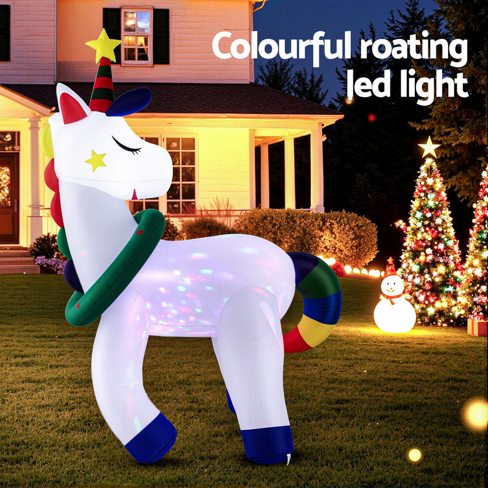 Jingle Jollys Christmas Inflatable Unicorn 1.8M Tall Outdoor Decorations Illuminated