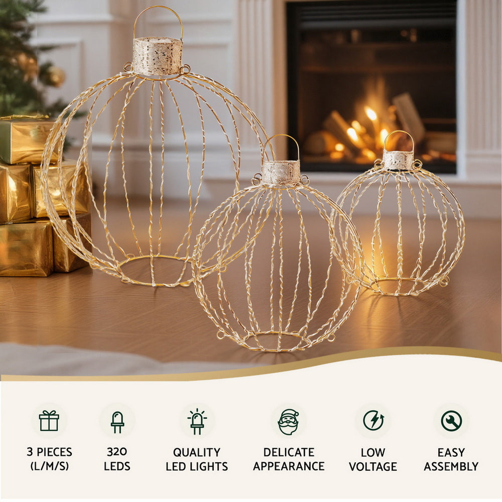 Jingle Jollys Christmas Lights 320 LED Fairy Light 3pcs Ball Decorations Set