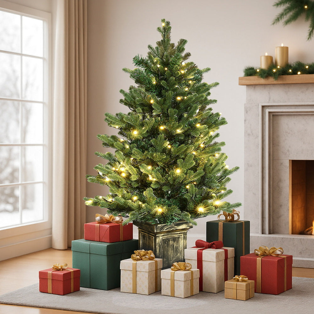 Jingle Jollys Christmas Tree 1.2M LED Potted Xmas Tree Party Decor 8 Light Modes