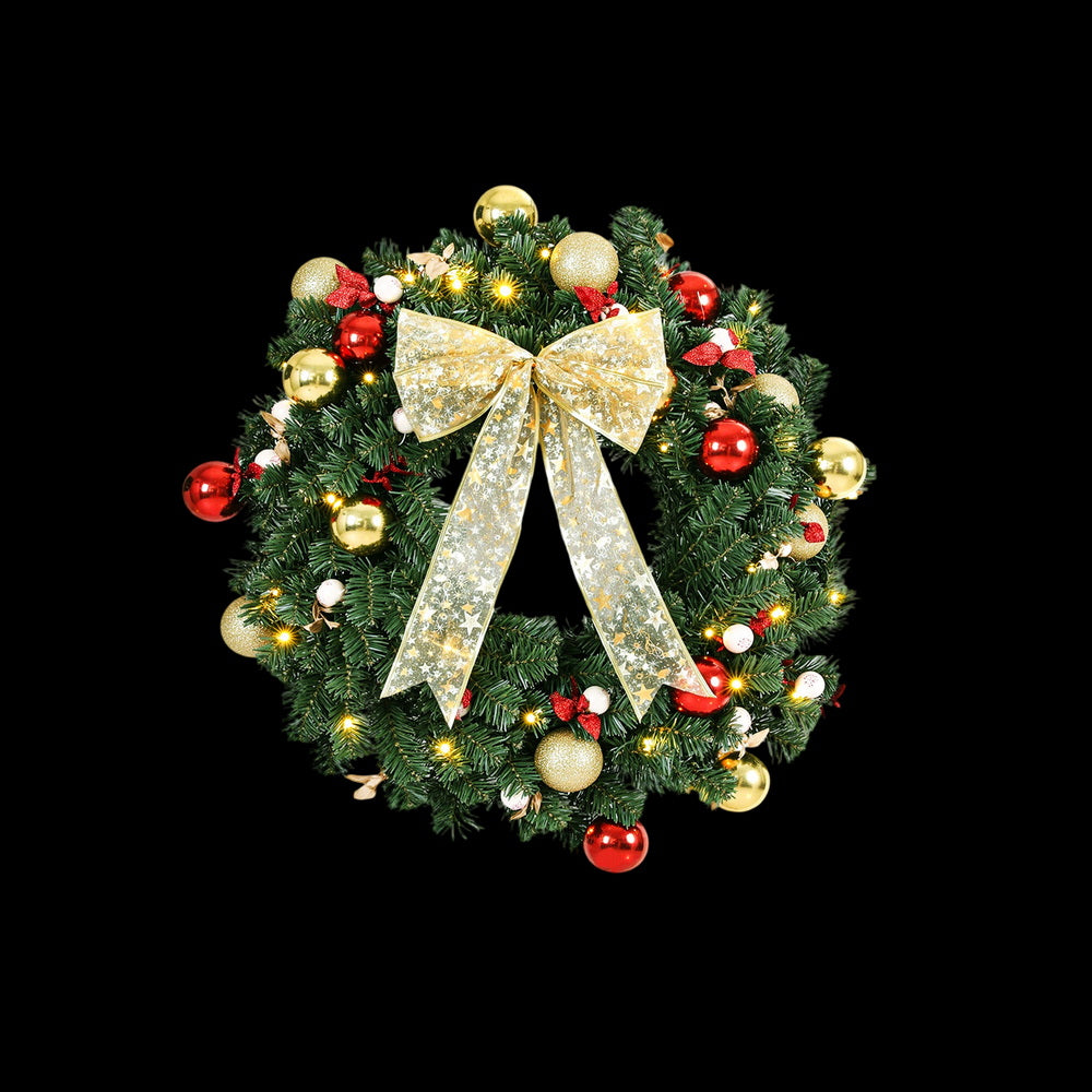Jingle Jollys Christmas Wreath 60CM LED Garland Berries Bow Baubles Xmas Decor