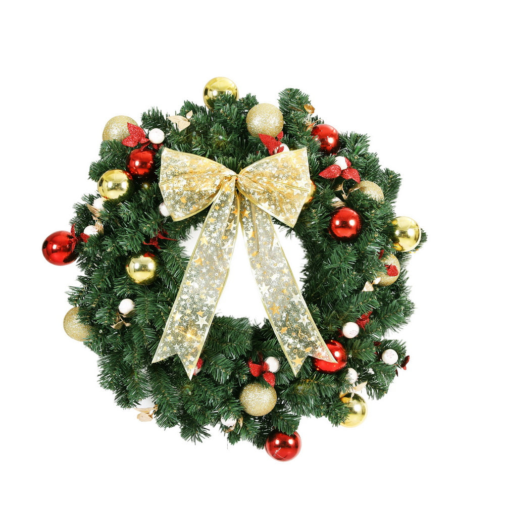 Jingle Jollys Christmas Wreath 60CM LED Garland Berries Bow Baubles Xmas Decor
