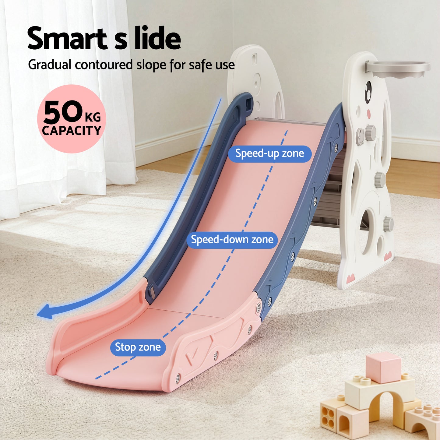 Keezi Kids Slide Set Basketball Hoop Ring Outdoor Playground Toy Rabbit 147cm